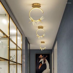 Plafondlampen moderne gang led licht gouden libel ingang gangpad veranda lamp creatief persoonlijkheid balkon huisdecoratie
