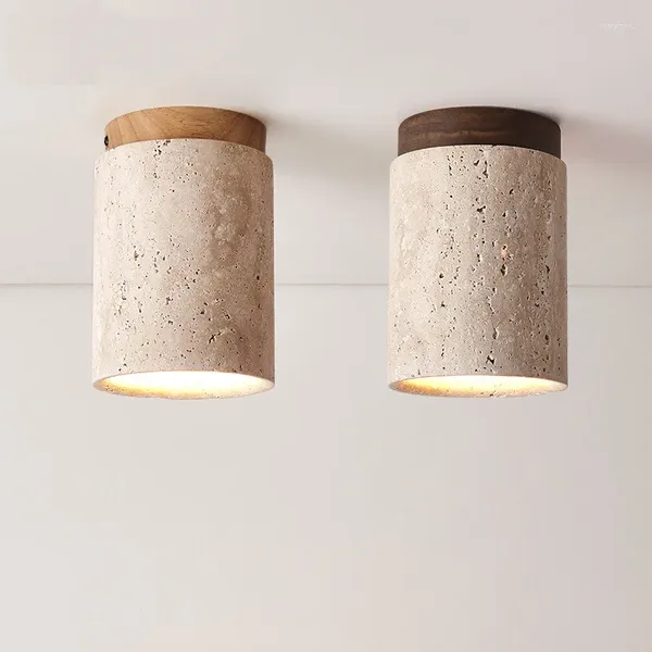 Plafonniers Moderne Créatif Jaune Travertin Lampe En Bois Simple E27 Éclairage Entrée Balcon Couloir Luminaires 11 16 cm