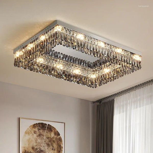 Plafonniers Lampes en cristal modernes Luxe Chrome Luminaria Carré Rectangle Éclairage Accueil LED Luminaires