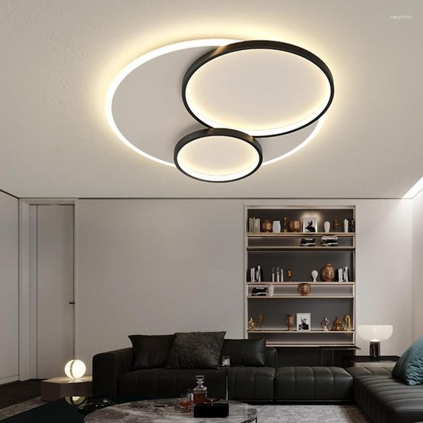 Plafonniers Moderne Pour Chambre À Coucher Lampe Intelligente Ronde Avec Télécommande Dorée Salon Loft Salle De Bains Lustre Décoration