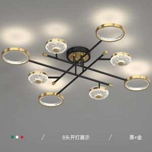 Luces de techo Candelabro de oro moderno Lámpara de arte del hierro negro para sala de estar Comedor Decoración LED Regulable Accesorios de iluminación de cristal