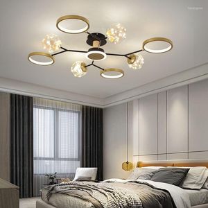 Plafonniers Lustre LED doré moderne avec télécommande pour salon chambre lampe suspendue nordique luminaire intérieur