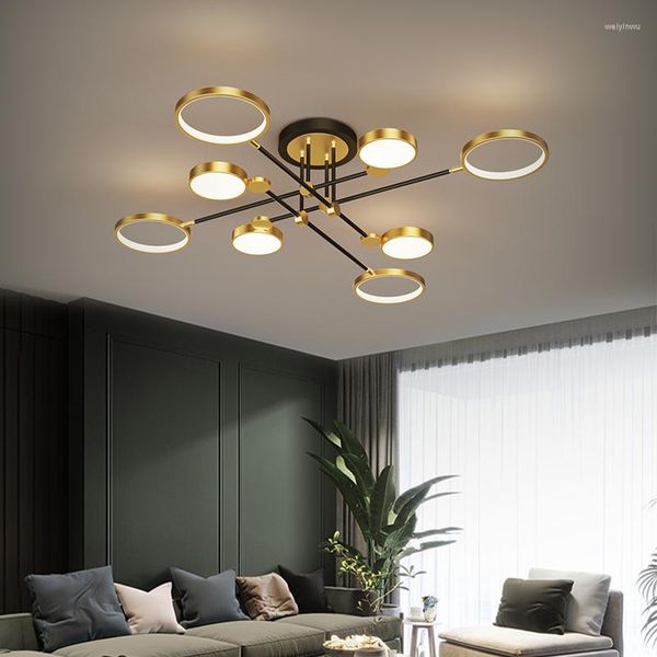 Luces de techo Lámpara moderna Iluminación LED de araña para sala de estar Dormitorio Marco dorado Gota de aluminio Accesorio interior
