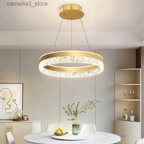 Plafonniers Plafond moderne à LEDs lustre pour salle à manger Lustres nordique cristal rond anneau pendentif lumière chambre cuisine Loft lampe suspendue Q231120