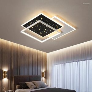 Plafondverlichting Moderne LED-kroonluchter Slaapkamer Woonkamer Binnenverlichting Glans Vierkante lamp Zwart Wit Decorarmatuur