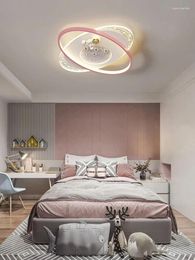 Plafoniere Lampadario moderno a Led per la camera dei bambini Camera da letto della scuola materna Bianco Rosa Blu Lampada circolare Decor Apparecchio di illuminazione per astronauta