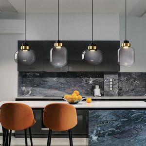 Plafonniers Lustre LED moderne pour salle à manger cuisine bar couvercle en verre gris pendentif lampe suspendue minimaliste luminaire d'éclairage à la maison