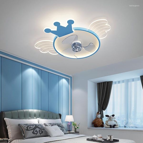 Luces de techo Candelabros Led modernos con decoración de ventilador Lámparas de interior Azul para sala de estar Comedor Dormitorio Niños Cocina Control remoto