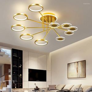 Plafonniers LED modernes salle à manger salon chambre or noir cercle éclairage intérieur