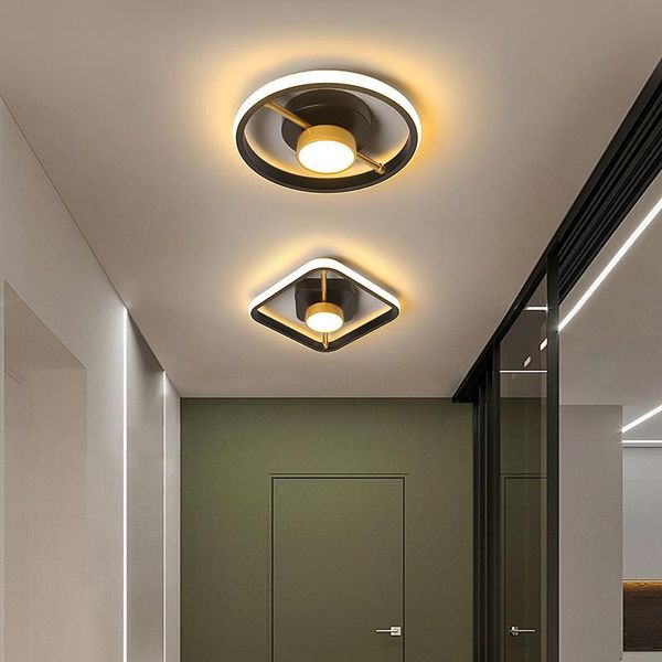 Plafonniers LED modernes pour Hall d'entrée balcon rond noir/or forme fer éclairage goutte Plafonnier Luminaria