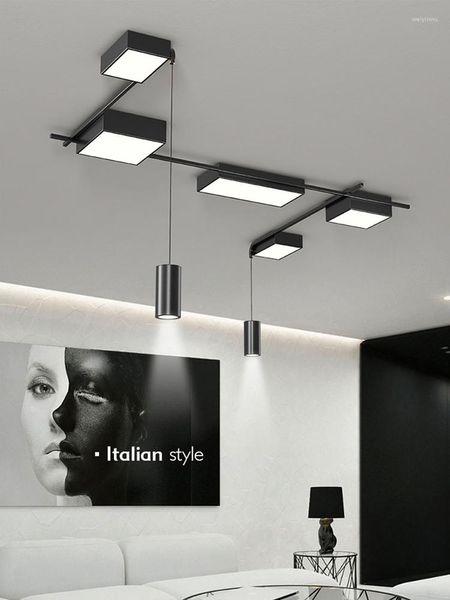 Plafonniers Moderne LED Pour Salon Salle À Manger Chambre Hall Cuisine Lampes Suspendues Simple Noir Éclairage Intérieur Lustres