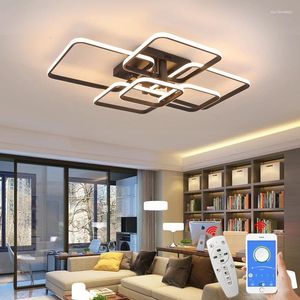 Plafonniers LED modernes pour salon chambre blanc noir Rectangle lampes acryliques maison luminaires d'intérieur