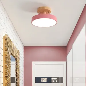 Plafonniers lampe à LED moderne Macaron Lumière en bois métal rond pour la chambre à coucher