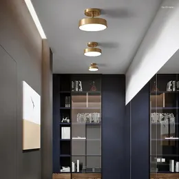 Plafonniers LED moderne lampe en cuivre pour chambre salon nordique rond or noir entrée couloir allée décor luminaire