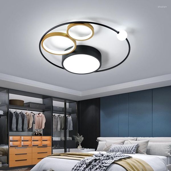 Plafonniers Luminaires LED modernes Chambre à coucher Lampe de salon ronde avec télécommande Bureau d'étude Décoration Cercle d'or Éclairage