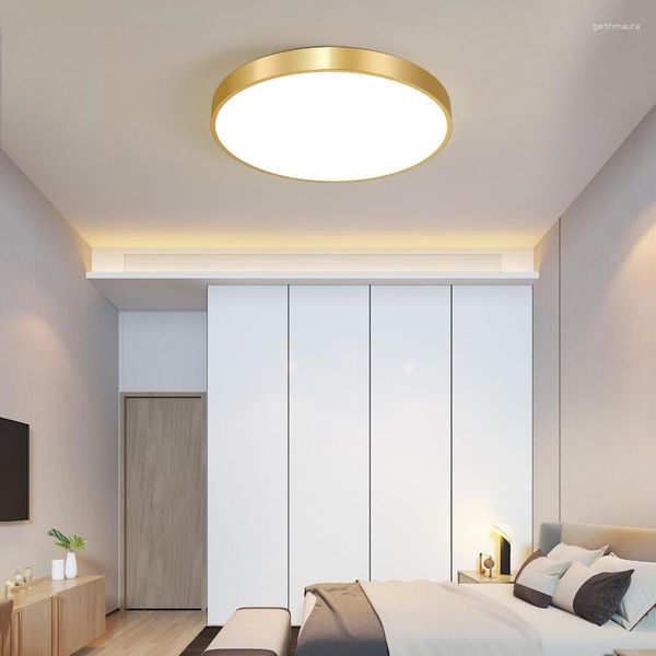 Plafonniers LED moderne lampe en cuivre Ultra mince pour chambre à coucher salon Restaurant Simple lustre rond éclairage