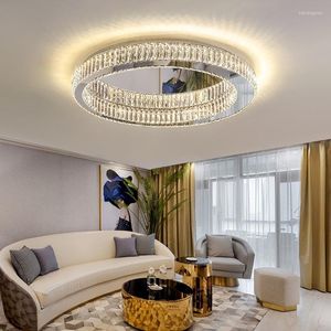 Plafonniers LED moderne LED TRI-COLOR DIMMable Salon Light Home Decor Simple Bedroom El Restauration Crystal Lumps Crystal Lampes