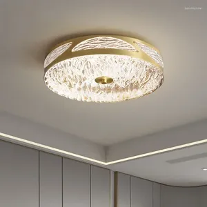 Plafondverlichting Moderne luxe koperen lamp Glas Watertextuur Gangpad Licht Binnen LED voor woonkamer Eetkamer Slaapkamer Balkon