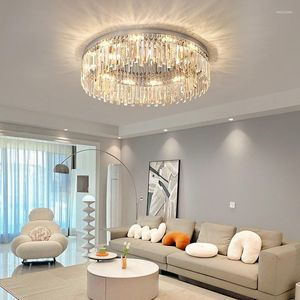 Plafonniers Moderne De Luxe Cristal Lampes Circulaire Rond Chrome Couleur Nordique LED Cuisine Pour Chambre Salon Décor Luminaire