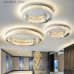 Plafonniers Plafonnier LED en cristal de luxe moderne salon cuisine île lampe en acier inoxydable rond Chrome Art plafond pendentif luminaire Q231120