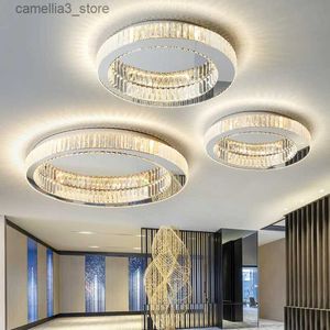 Plafonniers Plafonnier LED en cristal de luxe moderne salon cuisine île lampe en acier inoxydable rond Chrome Art plafond pendentif luminaire Q231120