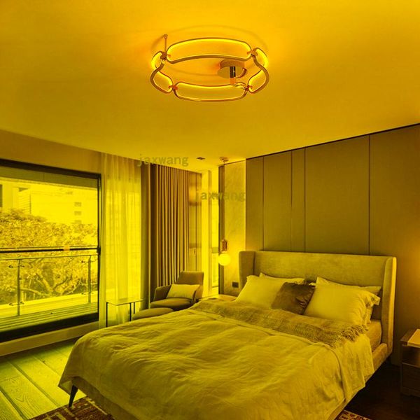 Luces de techo Luz de lujo moderna Dormitorio posmoderno Sala de estar Lustre Lampara Techo Art Gloden Circle Iluminación LED Techo