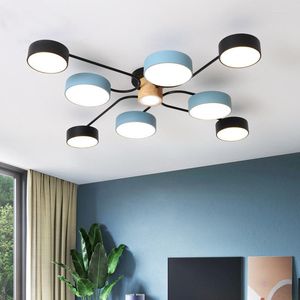 Plafondlampen moderne Noordse minimalistische 220V LED -lamp Zwart blauw smeedijzeren verf rond voor keuken woonkamer slaapkamer