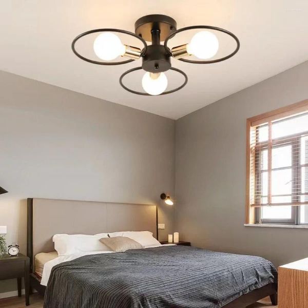 Loucles de plafond Lumière LED à onde nordique moderne pour le salon 3 têtes Black Gold Simplicity Lampe
