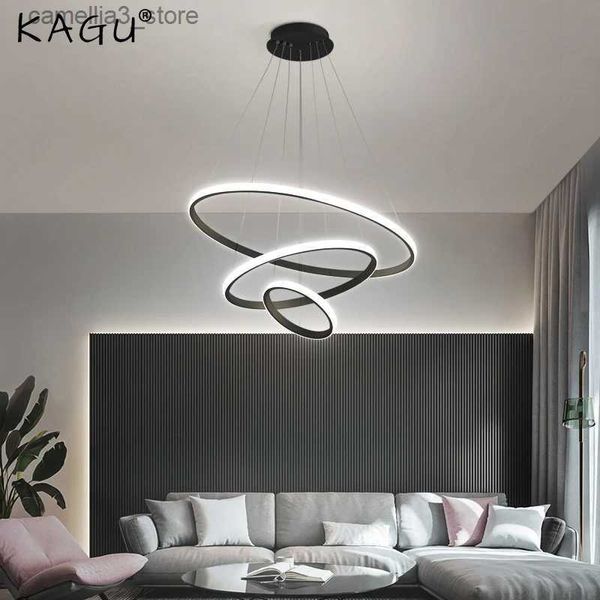 Plafonniers Lampe à suspension moderne Led anneaux cercle plafond suspendu lustre noir Loft salon salle à manger cuisine intérieur luminaire Q231120