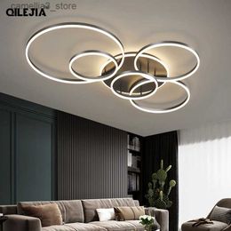 Plafonniers Plafonniers de conception ronde moderne pour salon chambre or blanc café peint cercle anneaux luminaires Luminaire Q231012