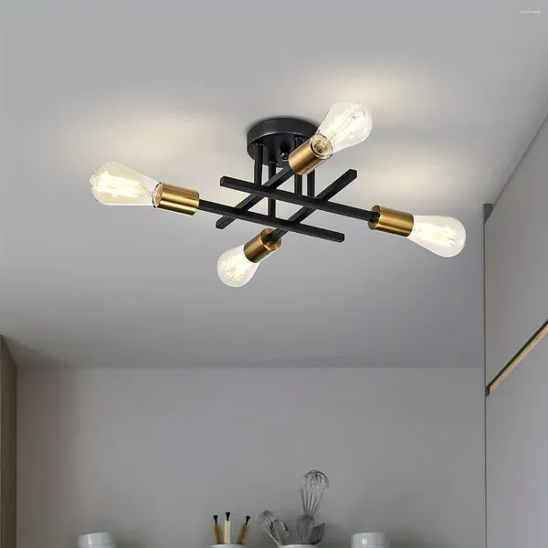 Luces de techo moderna lámpara de montaje de semi rascillo oro negro 4 sputnik cerca de la lámpara de lámpara