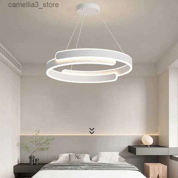 Plafonniers Moderne Simple LED Lustre Pour Salon Chambre Salle À Manger Cuisine Plafond Pendentif Lampe Blanc Anneau Conception Suspension Lumière Q231012