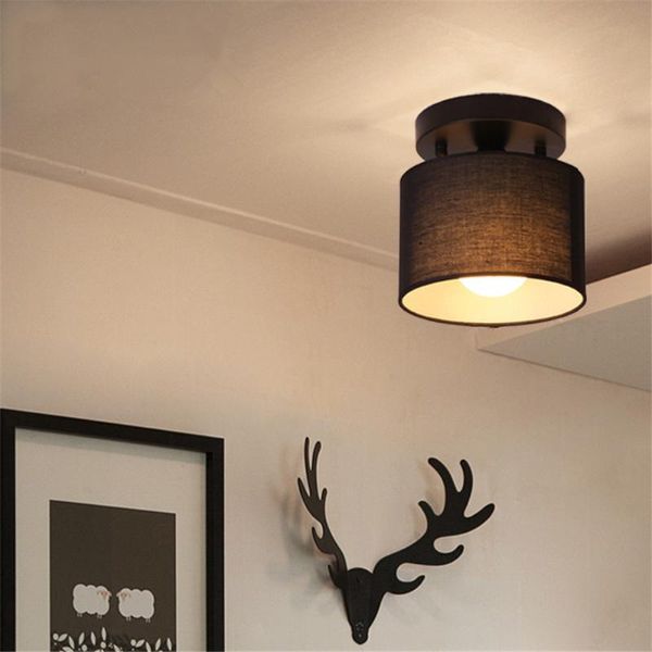 Plafonniers Moderne Simple LED Lumière Traditionnelle 25CM Tissu Abat-Jour Rond Lampe Intérieure Pour Chambre Couloir Cuisine Luminaire