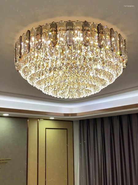 Luces de techo Lámpara de cristal de lujo de luz simple moderna Cálida y romántica Dormitorio Led Sala de estar redonda de alta gama