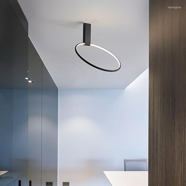 Luces de techo Simplicidad moderna Led Lámpara redonda Blanco Negro Oro Ac220V Metal Aluminio Aplique Dormitorio Sala de estar