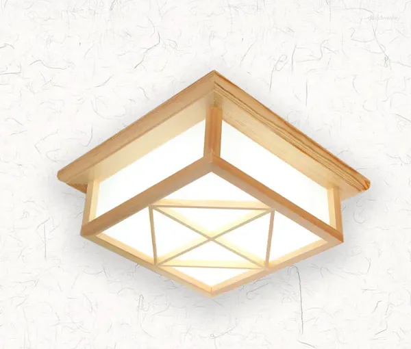 Luces de techo Moderna Superficie cuadrada Montada Madera de roble Pantalla de PVC Lámpara LED de madera para el hogar para sala de estar Dormitorio