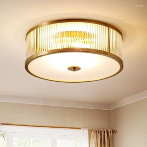 Luces de techo modernas y elegantes, lámpara de oro redonda Art Deco Simple, sala de estar, Luminarias de cobre de vidrio, iluminación para el hogar para dormitorio
