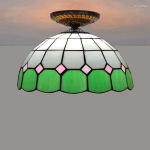 Plafonniers modernes Tiffany rond méditerranéen vert verre lumière pour salon chambre maison 12 pouces de luxe LED