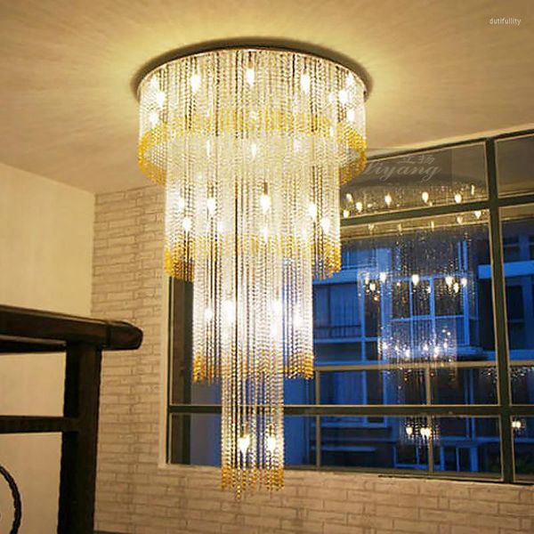 Luces de techo Villa moderna Escalera Lámpara LED Cuentas de cristal de lujo Oro pulido / Acero cromado Superficie montada
