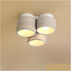 Plafondverlichting Modern Wabi Sabi 3-koppige houtnerf steenlicht voor thuis en commerciële decoratie Led slaapkamer gang balkonlamp D Hxqb