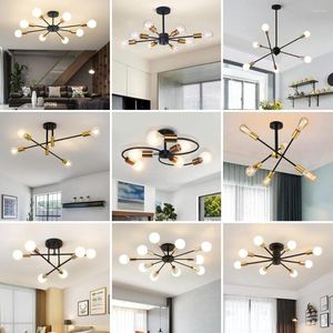 Plafondlampen Meerdere staaf Smeedijzeren lamp Kroonluchter voor woonkamer Vintage industriële Loft Noordse woningverlichting armaturen