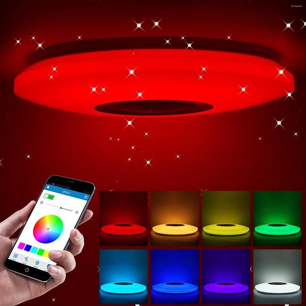 Luces de techo Música Lámpara de luz LED RGB Smart Flush Mount Round Starlight Regulable Cambio de color
