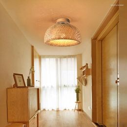 Plafonniers Bambou Naturel Lumière E27 À La Main Tricot Maison Éclairage Créatif Chinois Zen Chambre Allée Décorative Cage Luminaires