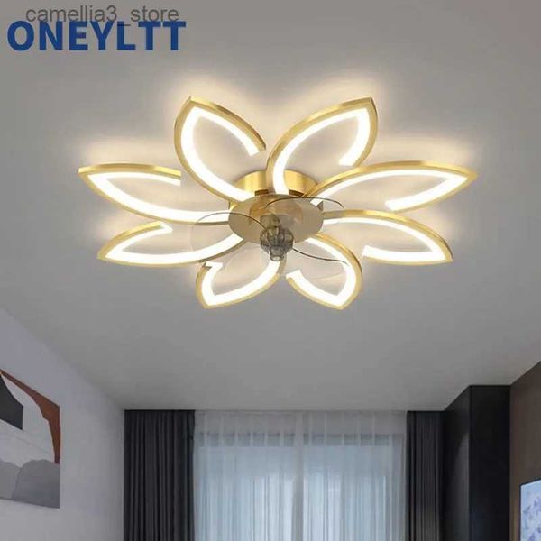 Plafonniers Nouvelle fleur LED ventilateur de plafond lampe avec télécommande vitesse réglable réglable secouant la tête plafonnier pour salon chambre Q231012