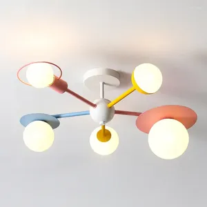 Plafondverlichting Nordic kinderslaapkamer kroonluchter verlichting glazen lampenkap cartoon LED blauw roze licht meisje jongen kinderen prinses kamerlamp