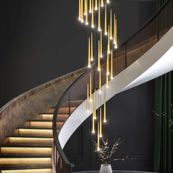 Luces de techo Cono nórdico Led Araña de diseño Oro Negro para escaleras Sala de estar Dormitorio Lámparas colgantes Decoración para el hogar Iluminación Lustres Accesorio 0209