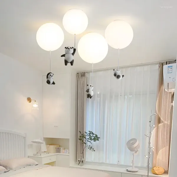 Luces de techo Nordic Creative Panda Dormitorio Lámpara LED Sala de estar Dibujos animados para niños Animal Arte único Accesorio de iluminación decorativo