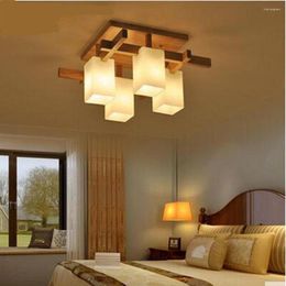 Luces de techo Lámpara LED de madera creativa nórdica Sala de estar Dormitorio Tatami Estilo chino Japonés LU630 Z