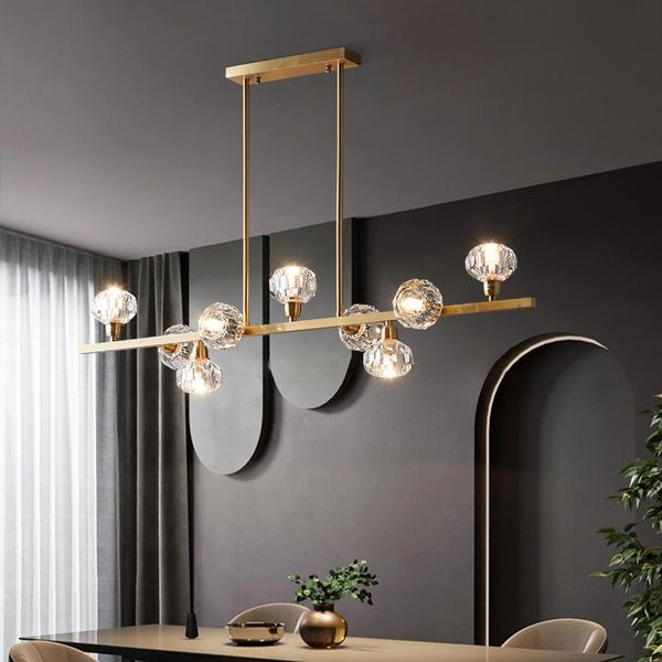 Plafonniers Nordic Full Cuivre LED Lustres Pour Salle À Manger Cuisine Bar Cristal De Luxe Lampes Suspendues G9 Ampoules Luminaire À La Maison