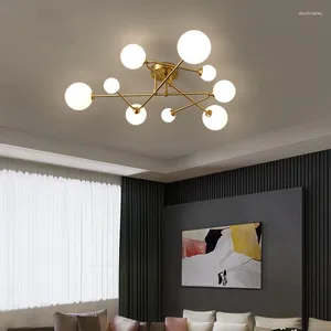 Plafondverlichting Nordic Led Kroonluchter Verlichting Voor Woonkamer Slaapkamer Moderne Gouden Koperen Glazen Bal Hanglamp Thuis Keuken Armatuur